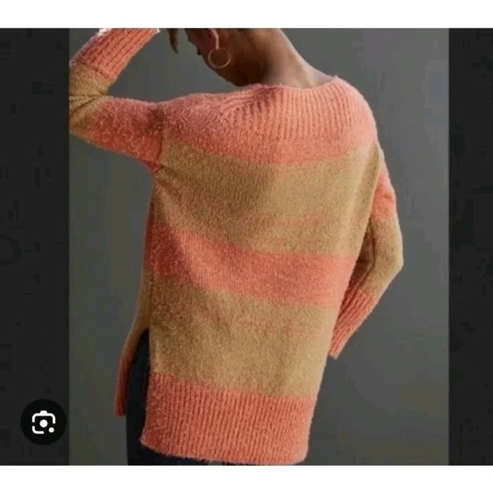 Pilcro Anthropologie Orange Tan Striped Oversized Rugby Texture Tunic Sweater‎ S
